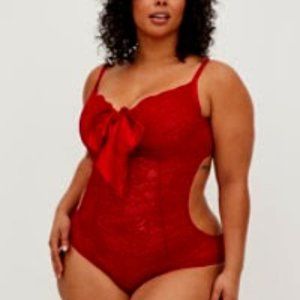 Torrid Red Lace Teddy Bodysuit Bow closure